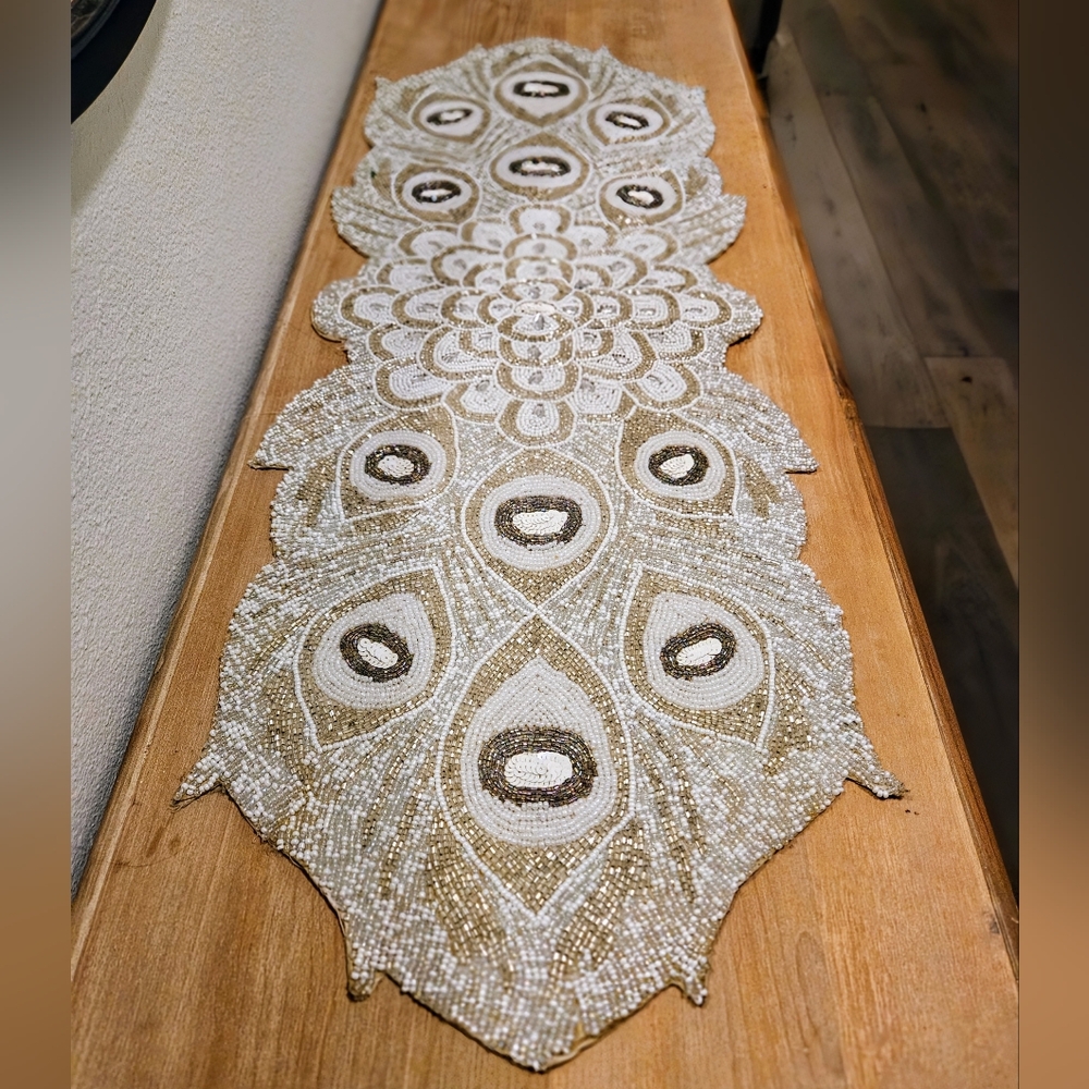 Table runner hand beaded bedazzled rhinestones centerpiece